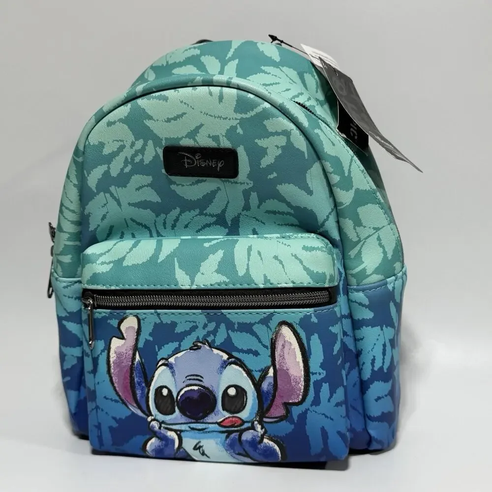 NEW Disney Loungefly Stitch Lick Mini Backpack Tropical Leaves Blue 12